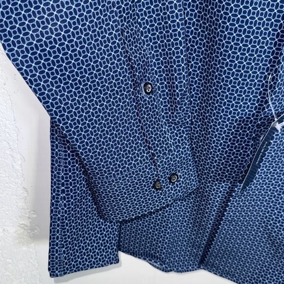 Alfani Men's Slim-Fit 4-Way Stretch Medallion Dress Shirt Navy 16-16.5 32-33 $65 - Picture 3 of 6